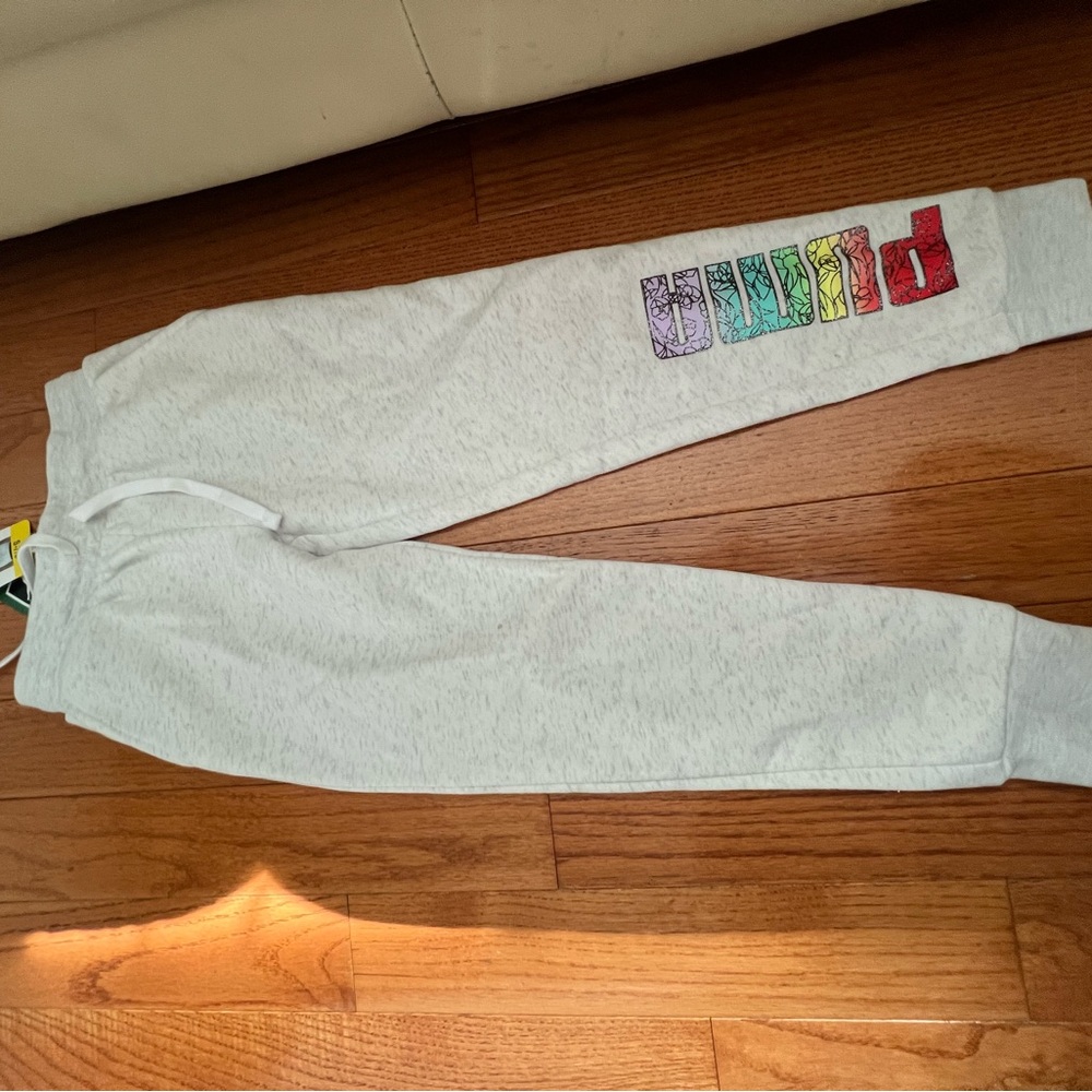 PUMA Kids Light Gray Joggers with Multicolor Logo
